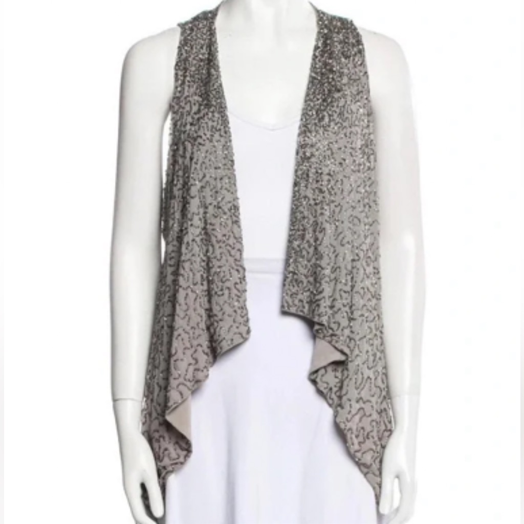 Alice + Olivia Silver Beaded Sequin Vest